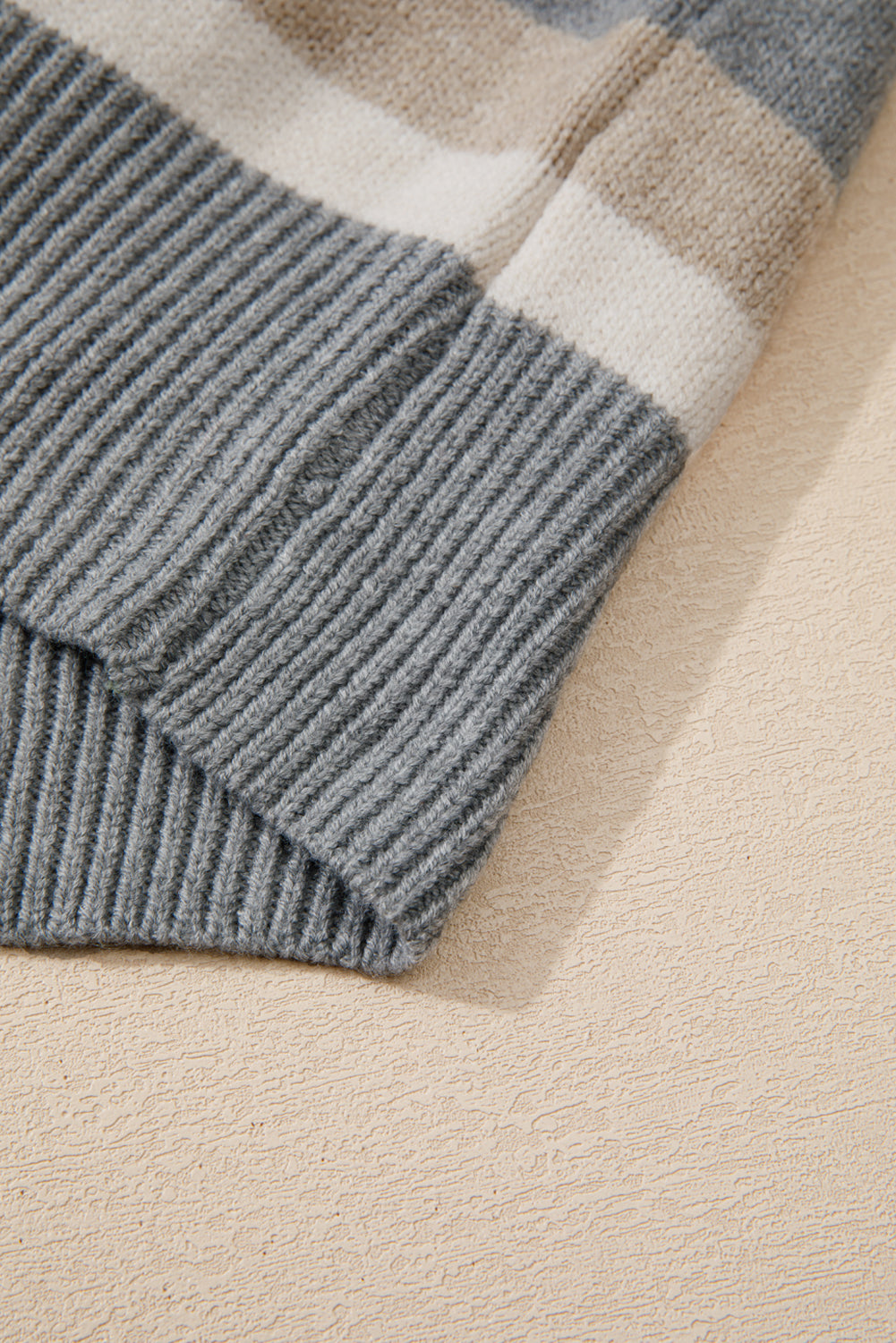 Gray Stripe Color Block Ribbed Edge Round Neck Sweater Sweaters JT's Designer Fashion