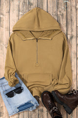 Brown Solid Kangaroo Pocket Half Zipper Oversized Hoodie Sweatshirts & Hoodies JT's Designer Fashion