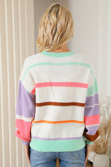 Multicolor Striped Colorblock Drop Shoulder Sweater Sweaters & Cardigans JT's Designer Fashion