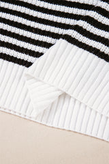 Black Stripe Zip up Collar Drop Shoulder Sweater Sweaters JT's Designer Fashion