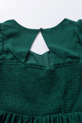 Sea Green Shirred Open Back Sweetheart Neck Ruffled Midi Dress Midi Dresses JT's Designer Fashion