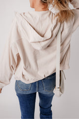 White Corduroy Drawstring Hooded Pocket Zip Up Jacket Jackets JT's Designer Fashion