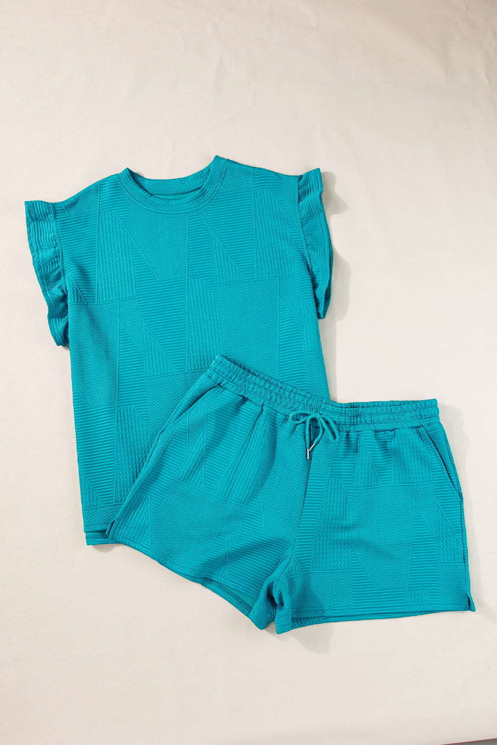 Skobeloff Textured Ruffle Split Top and Drawstring Shorts Short Sets JT's Designer Fashion