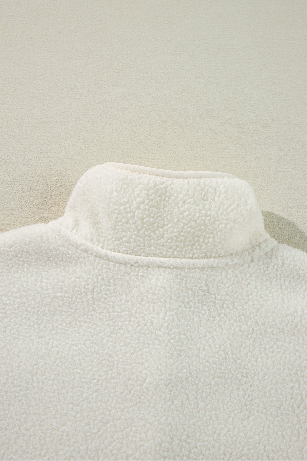 White Fleece Placket Turn-down Collar Drop Shoulder Sweatshirt Sweatshirts & Hoodies JT's Designer Fashion