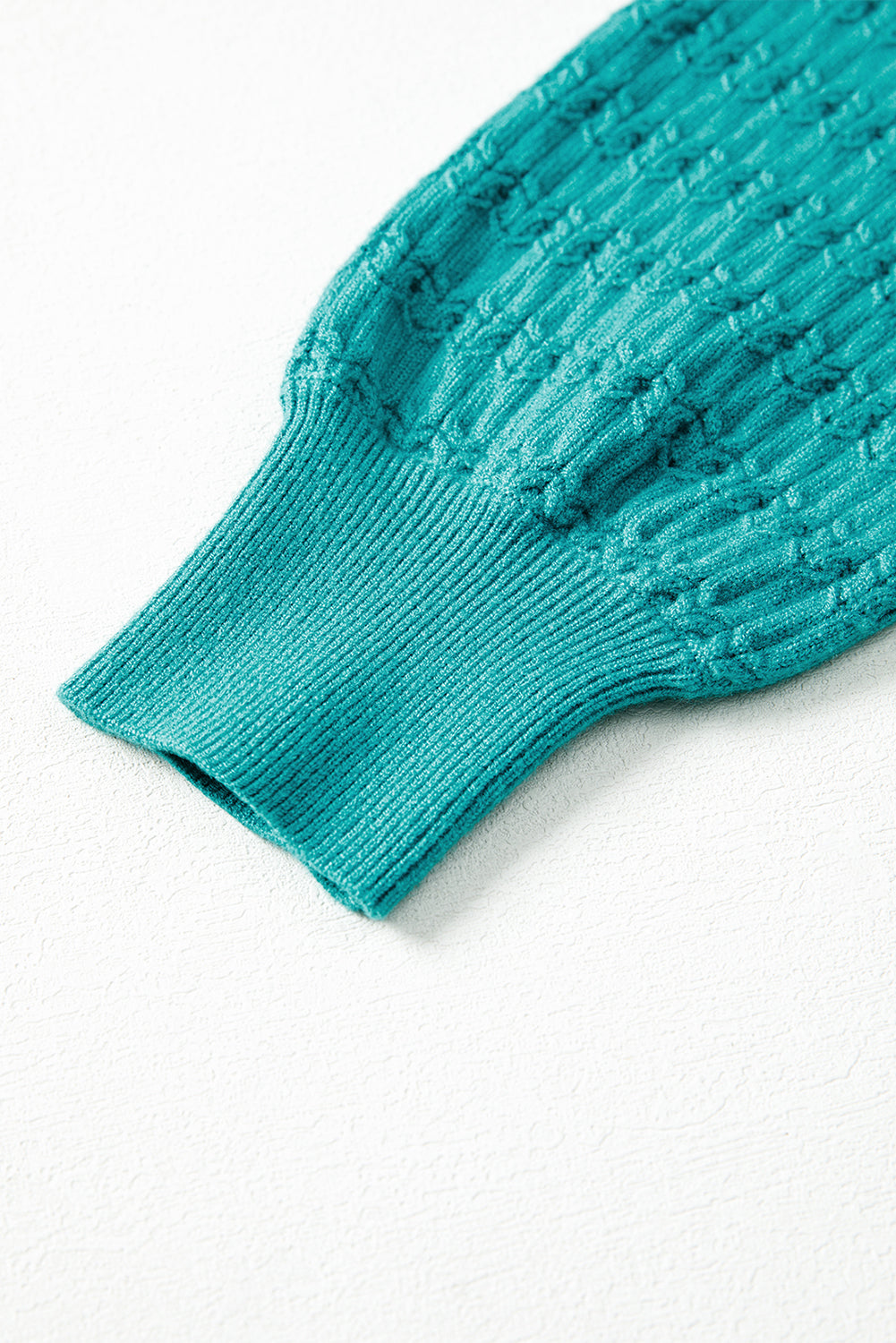 Sea Green Trendy Pattern Knit Ribbed Cuffs Crew Neck Sweater Sweaters JT's Designer Fashion