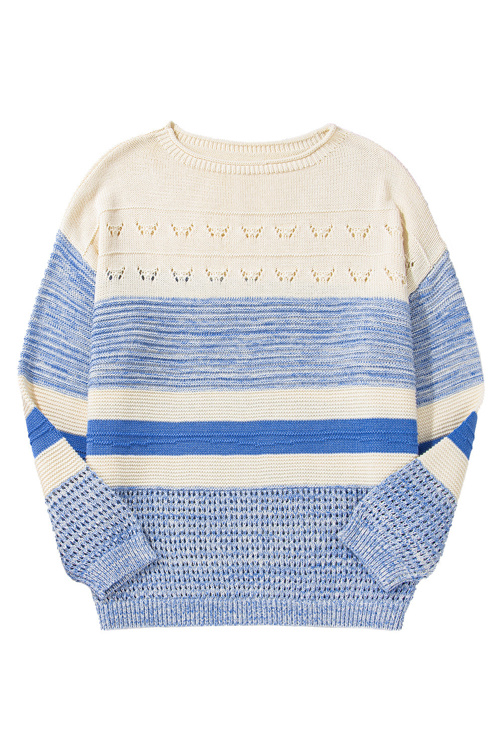 Light Blue Open Stitch Puff Sleeve Sweater Sweaters JT's Designer Fashion