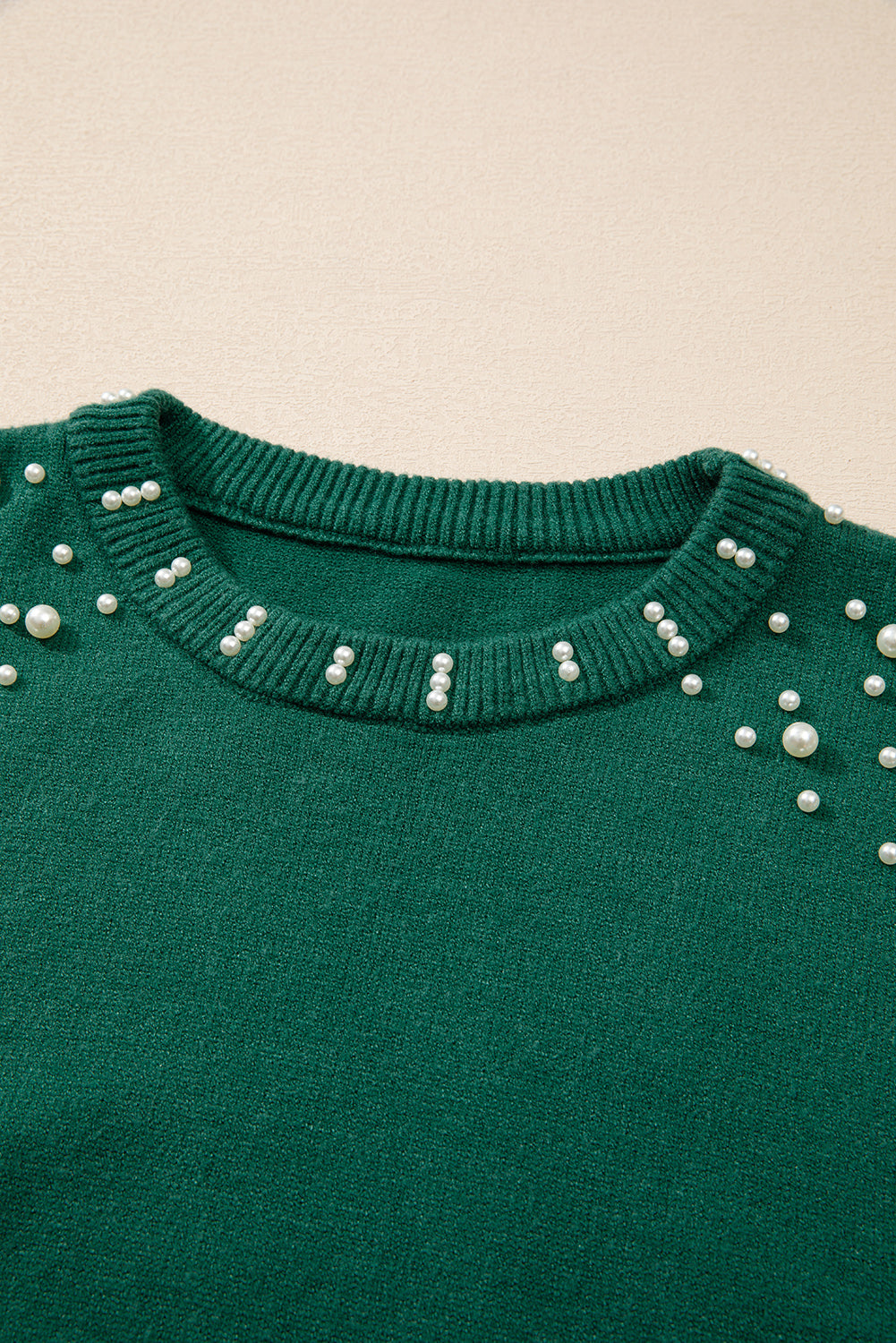 Evergreen Pearled Drop Shoulder Round Neck Sweater Sweaters JT's Designer Fashion