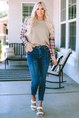 Apricot Plaid Raglan Sleeve Sweatshirt Sweatshirts & Hoodies JT's Designer Fashion