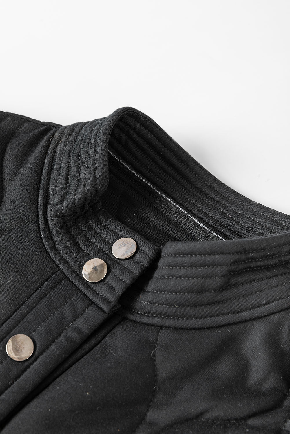 Black Solid Color Quilted Snap Button Jacket Jackets JT's Designer Fashion
