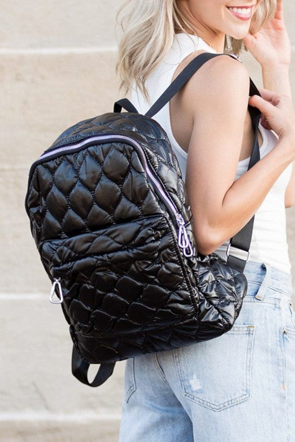 Black Quilted Large Capacity Functional Backpack Backpacks JT's Designer Fashion