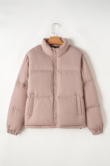 Apricot Pink Full Zipper Quilted Puffer Jacket Jackets JT's Designer Fashion