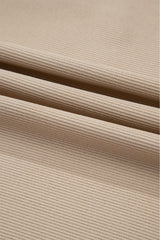 Pale Khaki Contrast V Neck Ruffled Textured Knit Top Blouses & Shirts JT's Designer Fashion