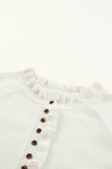 Beige Frill Trim Buttoned Knit Pullover Sweater Sweaters & Cardigans JT's Designer Fashion