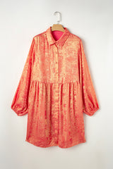 Peach Blossom Metallic Balloon Sleeve Shirt Plus Size Mini Dress Plus Size Mini Dresses JT's Designer Fashion