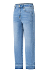 Dusk Blue Raw Hem Straight Leg Loose High Waist Jeans Jeans JT's Designer Fashion