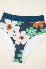 Blue Flower Zip up Racerback High Waisted Bikini Bikinis JT's Designer Fashion