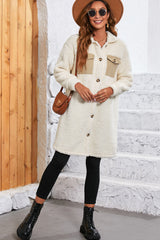 Beige Contrast Flap Pocket Single Breasted Teddy Coat Coats JT's Designer Fashion