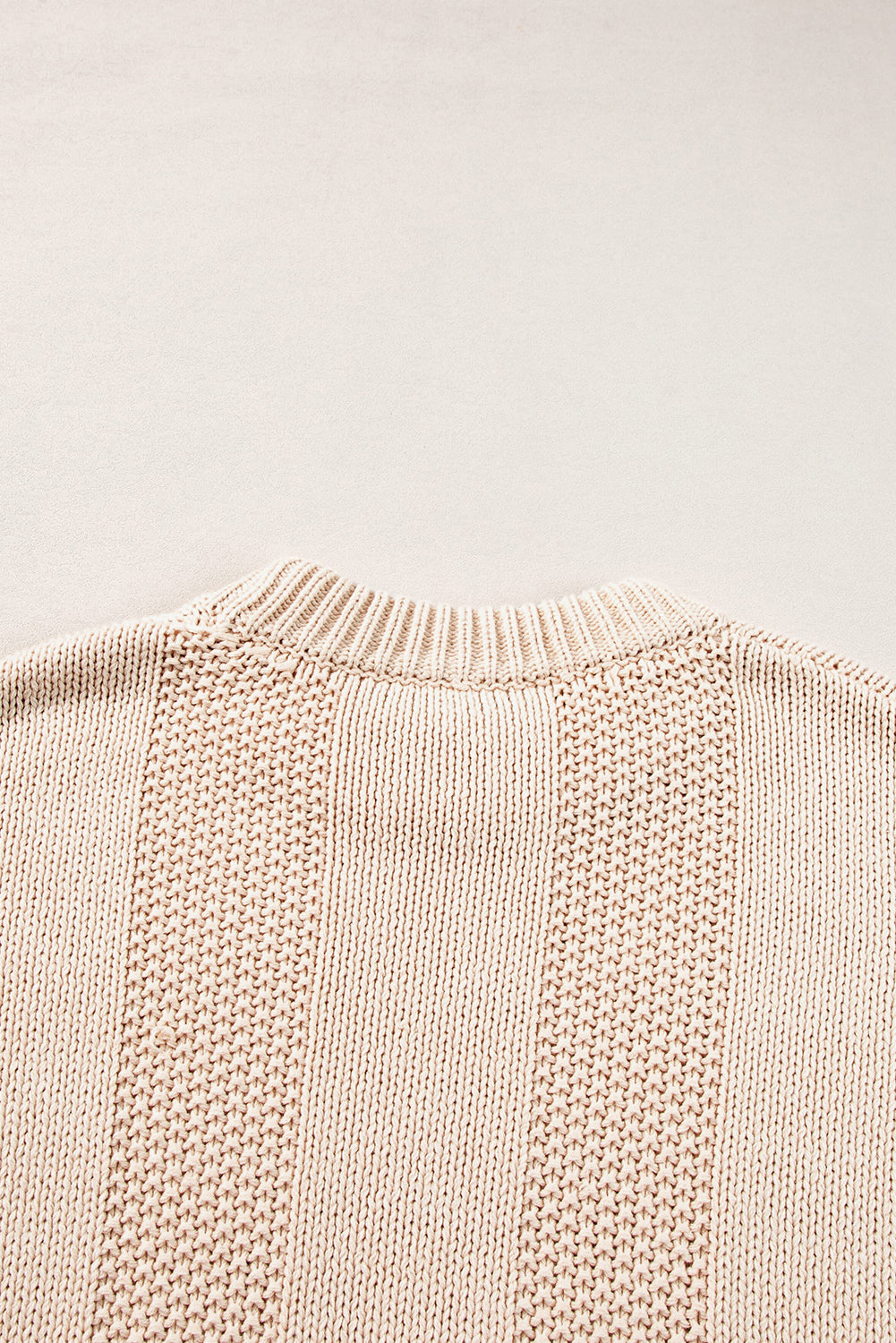 Pale Khaki Solid Color Cable Knit Ribbed Loose Sweater Sweaters JT's Designer Fashion