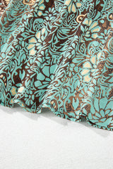 Green Floral Print V Neck Ruffled Trim Backless Tassel Waist Maxi Dress Floral Dresses JT's Designer Fashion