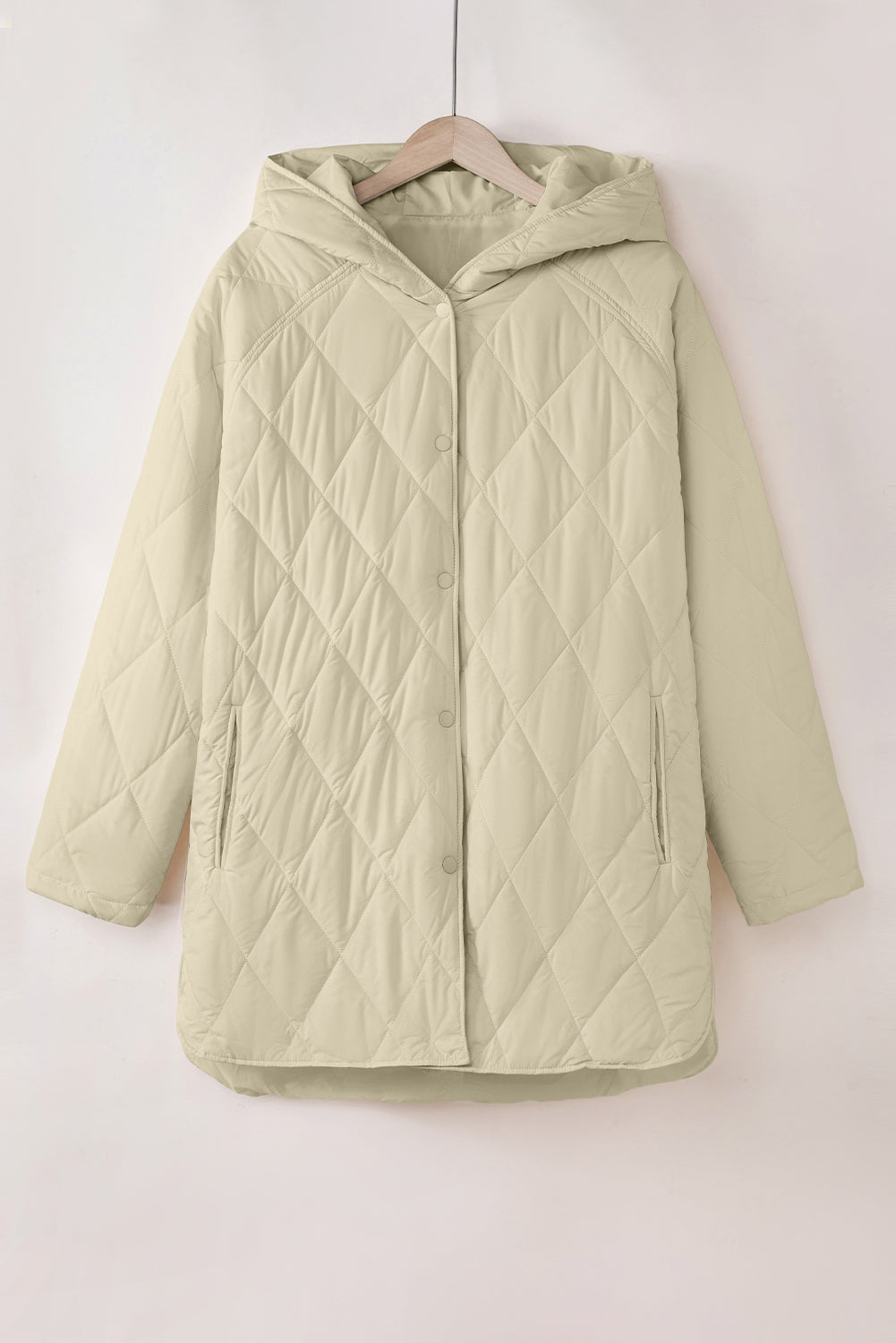 Beige Quilted Snap Button Hooded Coat Coats JT's Designer Fashion
