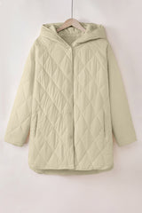 Beige Quilted Snap Button Hooded Coat Coats JT's Designer Fashion