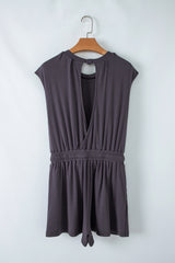 Bristol Black Knit Open Back Cap Sleeve Drawstring Romper Jumpsuits & Rompers JT's Designer Fashion