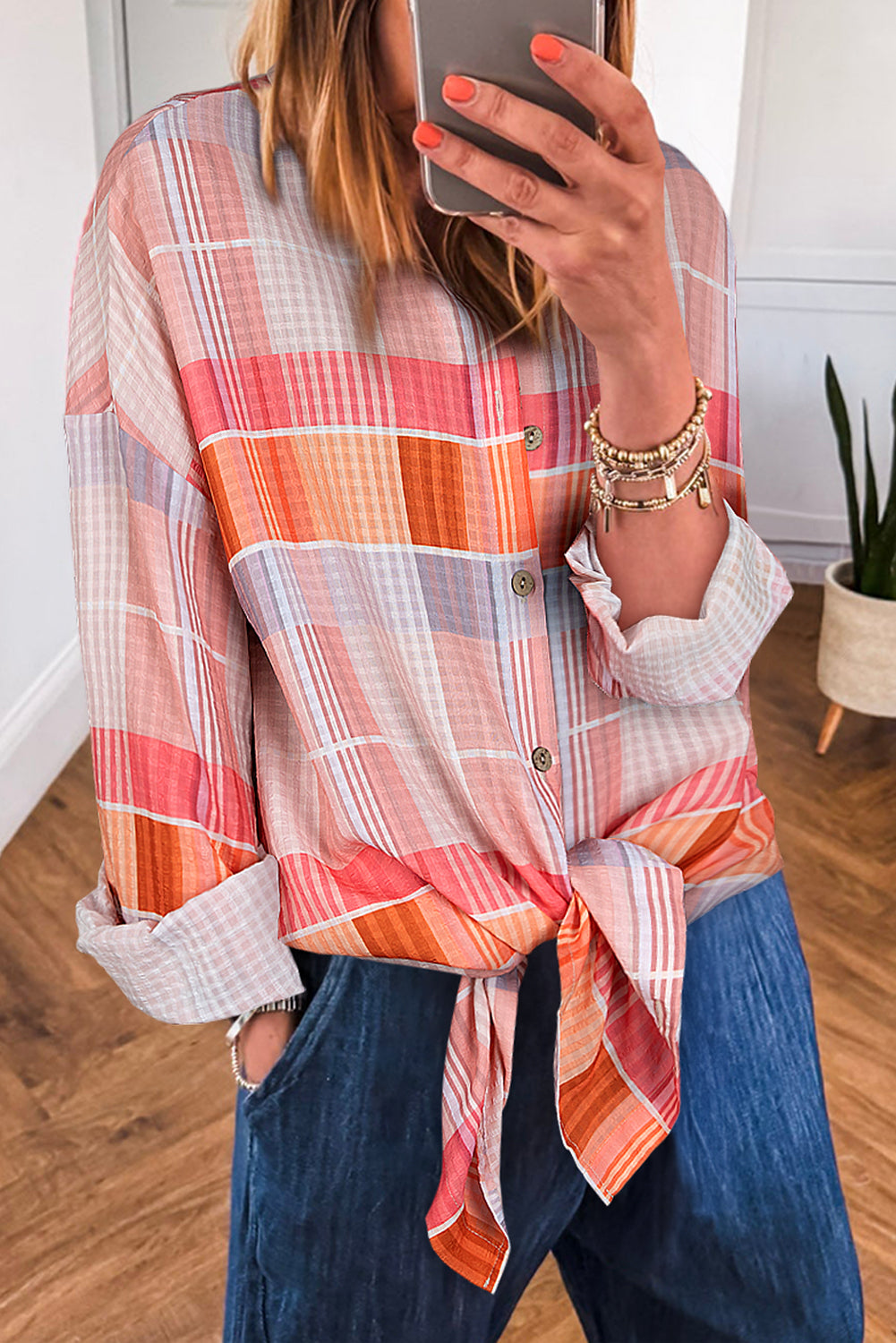 Pink Oversized Check Tunic Shirt Pink 100%Polyester Blouses & Shirts JT's Designer Fashion