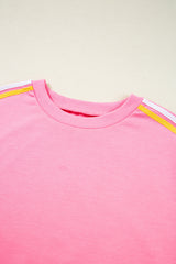 Bonbon Color Contrast Crewneck T Shirt and Wide Leg High Waist Pants Set Pant Sets JT's Designer Fashion