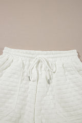 White Solid Color Checkered Texture Short 2pcs Outfit Short Sets JT's Designer Fashion