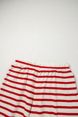 Red Stripe Lace-up Front Top and High Waist Shorts Set Short Sets JT's Designer Fashion