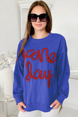 Dark Blue Tinsel Game Day Drop Shoulder Graphic Sweatshirt Sweatshirts & Hoodies JT's Designer Fashion