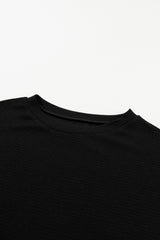Black Casual Textured Tee and Drawstring Shorts Set Short Sets JT's Designer Fashion