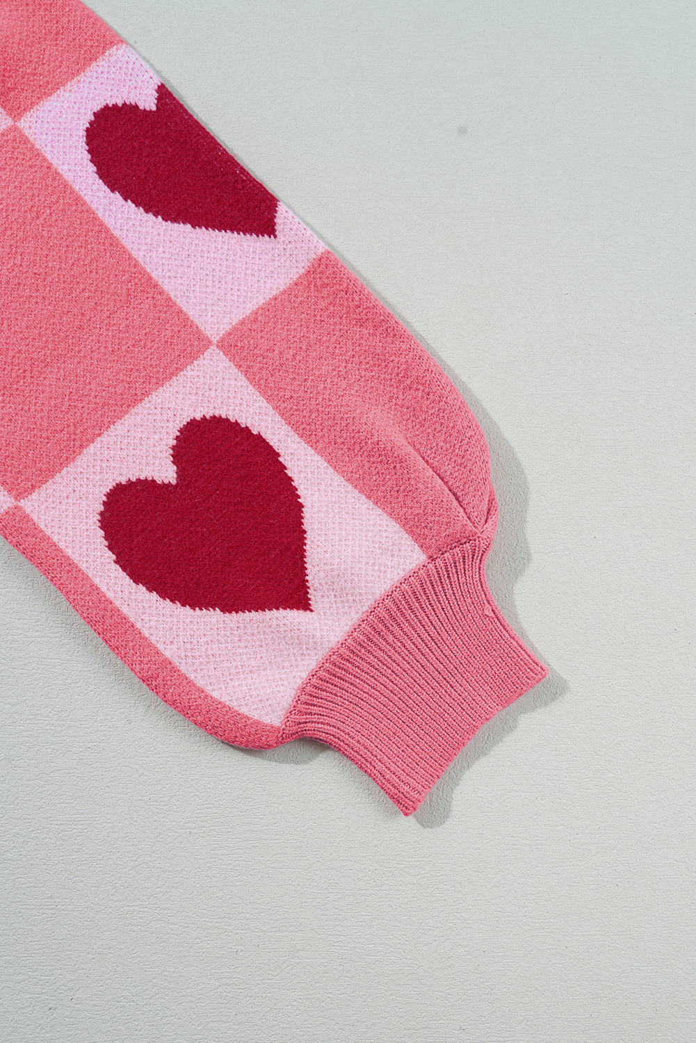 Pink Plus Size Love Heart Block Mock Neck Lantern Sleeve Valentine Sweater Plus Size Sweaters & Cardigans JT's Designer Fashion