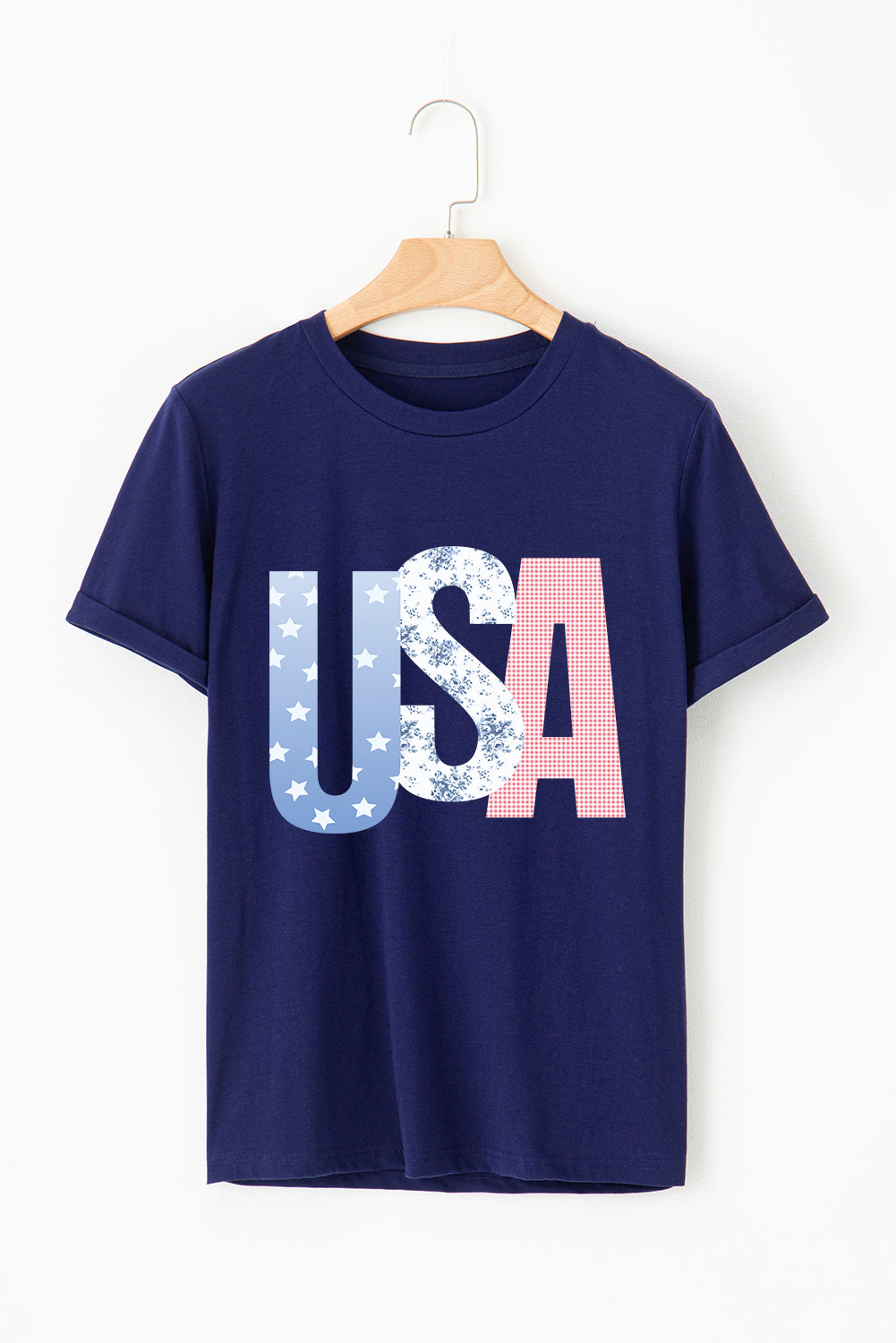 Blue USA Graphic July 4th Crew Neck T Shirt Graphic Tees JT's Designer Fashion