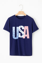 Blue USA Graphic July 4th Crew Neck T Shirt Graphic Tees JT's Designer Fashion