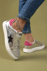 Silvery Metallic Luster Star Pattern Slip On Flat Shoes Silvery Women's Shoes JT's Designer Fashion