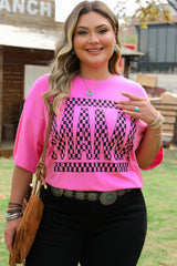 Bright Pink Checker MAMA Letter Printed Graphic Plus Size T Shirt Plus Size Tops & Tees JT's Designer Fashion