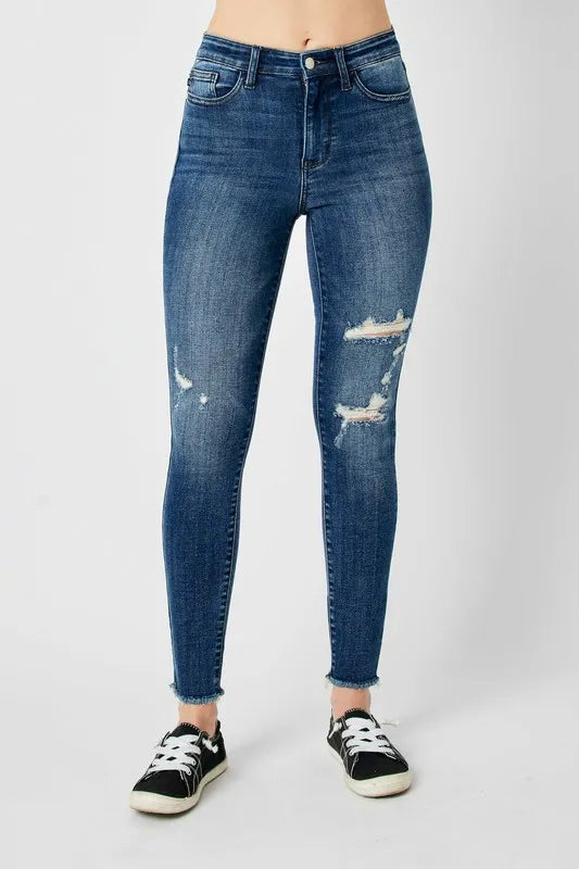 Judy Blue Full Size High Waist Distressed Skinny Jeans Jeans JT's Designer Fashion