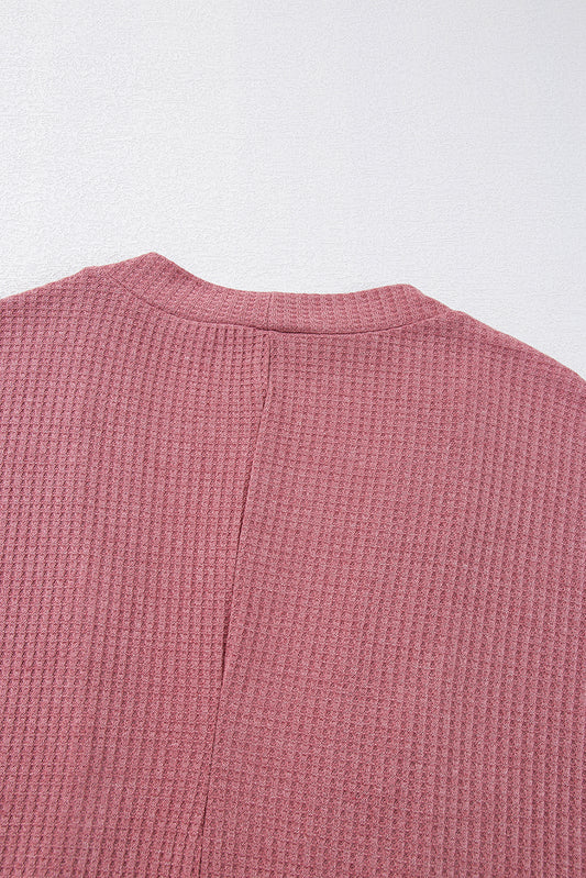Mineral Red Solid Color Waffle Knit Cardigan with Pocket Cardigans JT's Designer Fashion