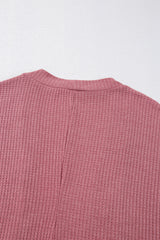 Mineral Red Solid Color Waffle Knit Cardigan with Pocket Cardigans JT's Designer Fashion