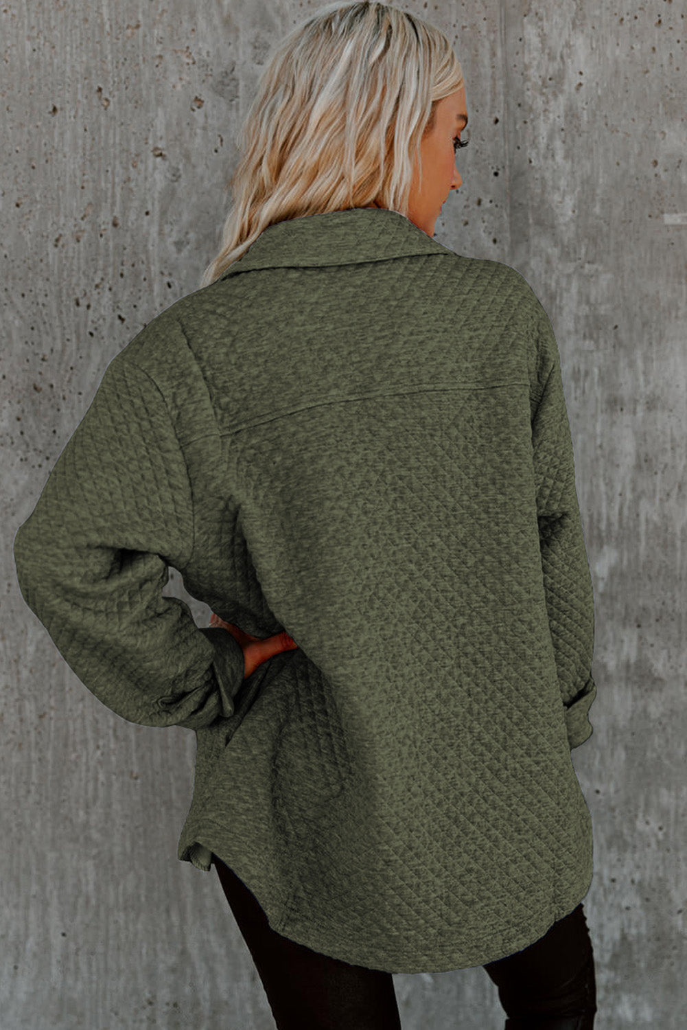 Green Retro Quilted Flap Pocket Button Shacket Jackets JT's Designer Fashion