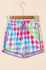 Multicolour Checkered Drawstring Elastic Waist Casual Shorts Casual Shorts JT's Designer Fashion