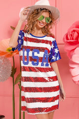 BiBi American Flag Theme Usa Print Sequin Dress Mini Dresses JT's Designer Fashion