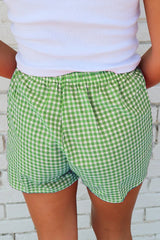 Fern Green Gingham Printed High Waist Shorts Casual Shorts JT's Designer Fashion