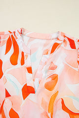 Orange Abstract Print Split Neck Long Sleeve Dress JT's Designer Fashion