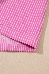 Bright Pink Corded Knit Crew Neck Puff Sleeve Shift Mini Dress T Shirt Dresses JT's Designer Fashion