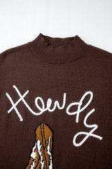 Coffee Western Howdy Boot Graphic High Neck Sweater Sweaters JT's Designer Fashion