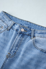 Dusk Blue Raw Hem Straight Leg Loose High Waist Jeans Jeans JT's Designer Fashion