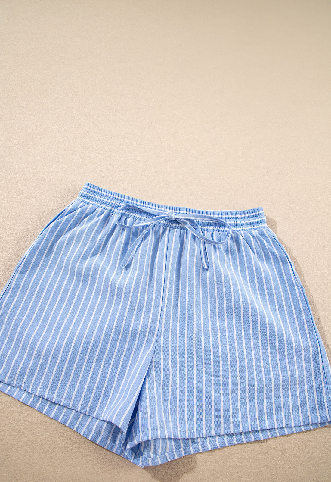 Sky Blue Striped Bowknot Detail Puffy Sleeve Top and Shorts 2Pcs Set Short Sets JT's Designer Fashion