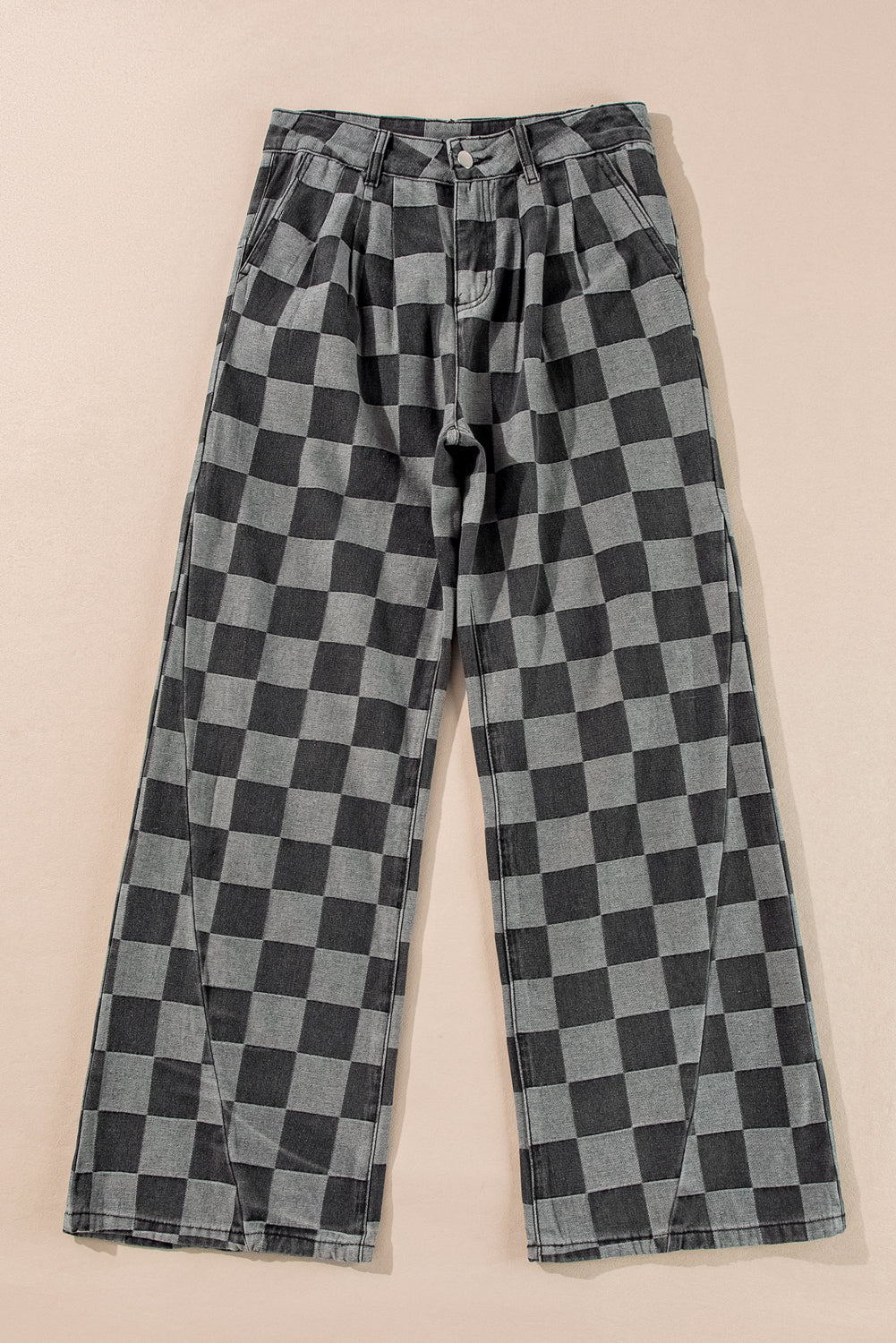 Dark Grey Checkered Denim Wide Leg Jeans Jeans JT's Designer Fashion